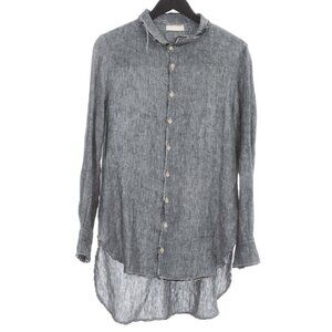 CP Shades Women's Frayed-Hem Linen Button-Front Shirt Black M (US 8–10) MSRP $24